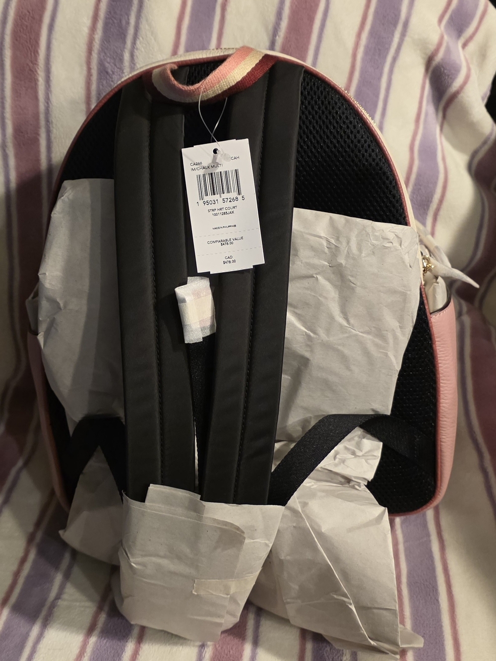 NWT - COACH Pink & White Heart Logo Leather Mini Backpack - Picture 7 of 9